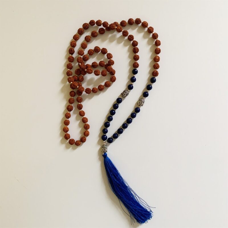 Rudraksha Buddha Mala avec pierres - Lapis Lazuli