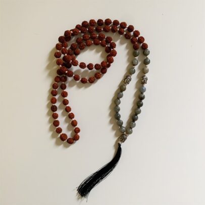 Rudraksha Buddha Mala avec pierres - Labradorite
