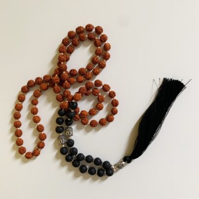 Rudraksha Buddha Mala avec pierres - Pierre de lave