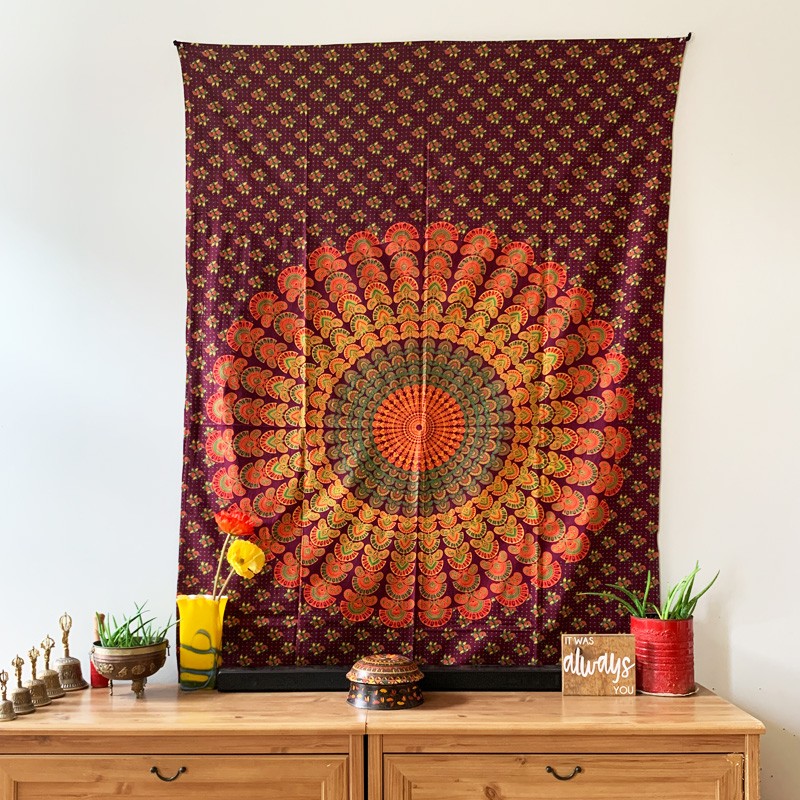 Mandala Tapestry - Cosmic Dots (Burgundy)