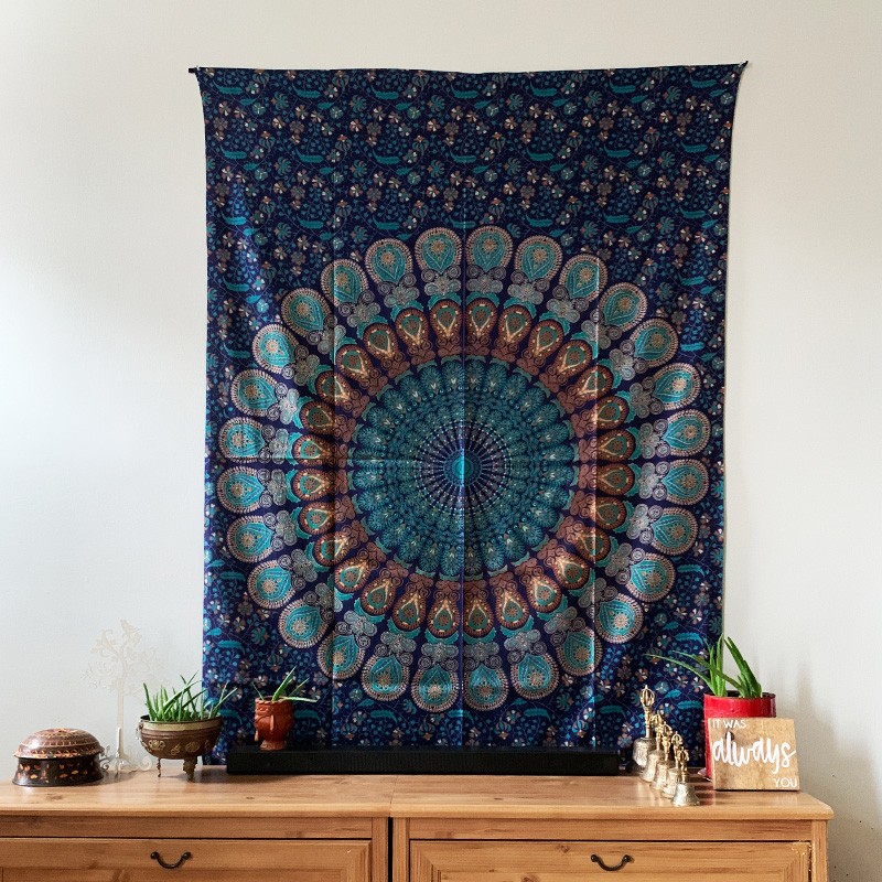 Mandala Tapestry - Mystic Garden (Navy Blue)
