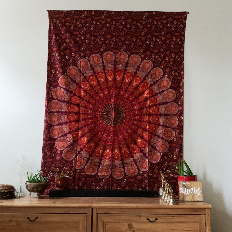 Mandala Tapestry - Mystic Garden (Burgundy)