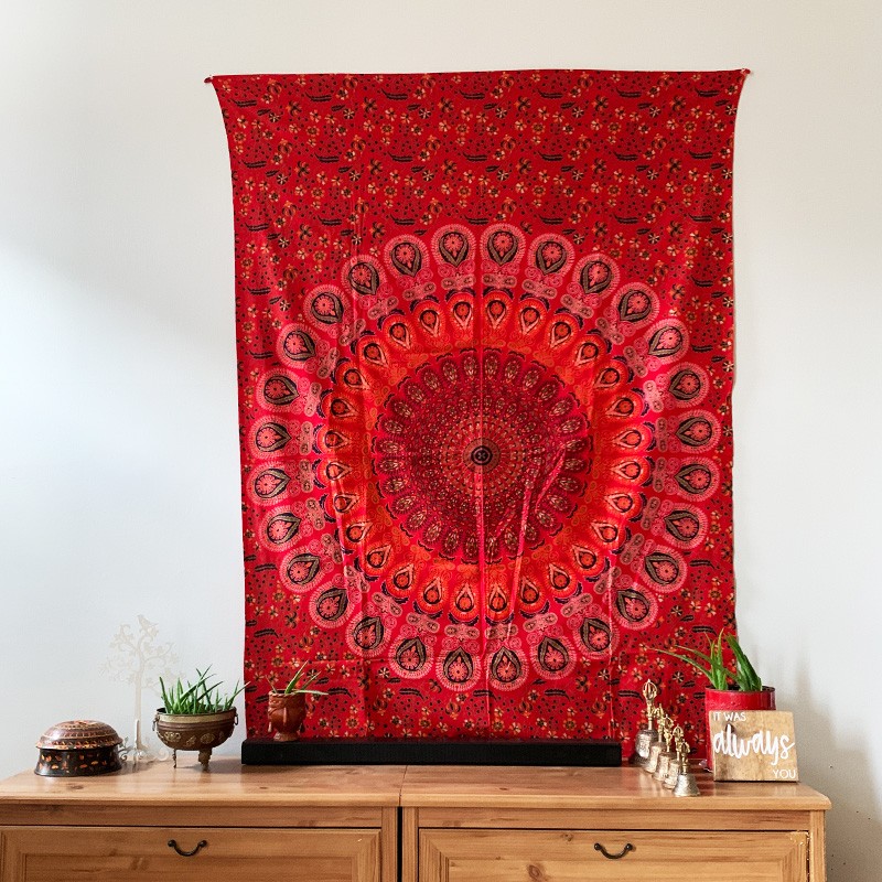 Mandala Tapestry - Mystic Garden (Red)