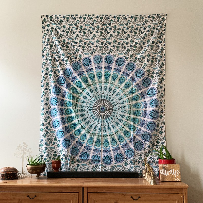Mandala Tapestry - Peaceful Garden (Turquoise)