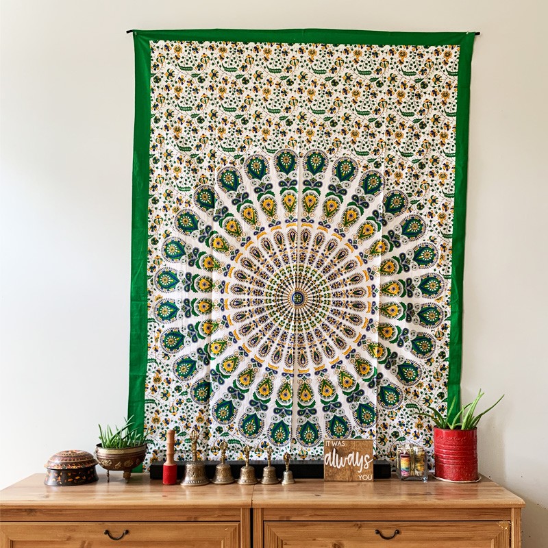 Mandala Tapestry - Vibrant Garden (Green)