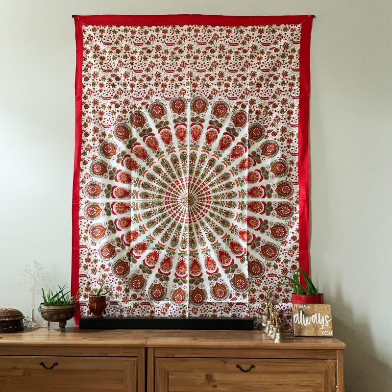Mandala Tapestry - Vibrant Garden (Red)
