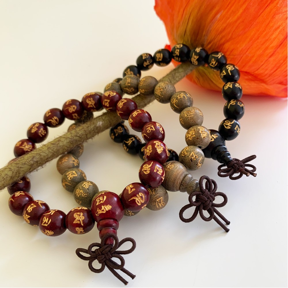 Small Wooden Mala Bracelet - Red Mantra
