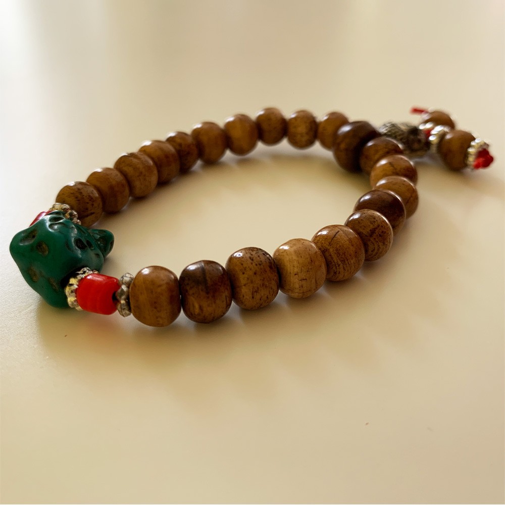 Tibetan Mala Bracelet with Turquoise Bead - Brown