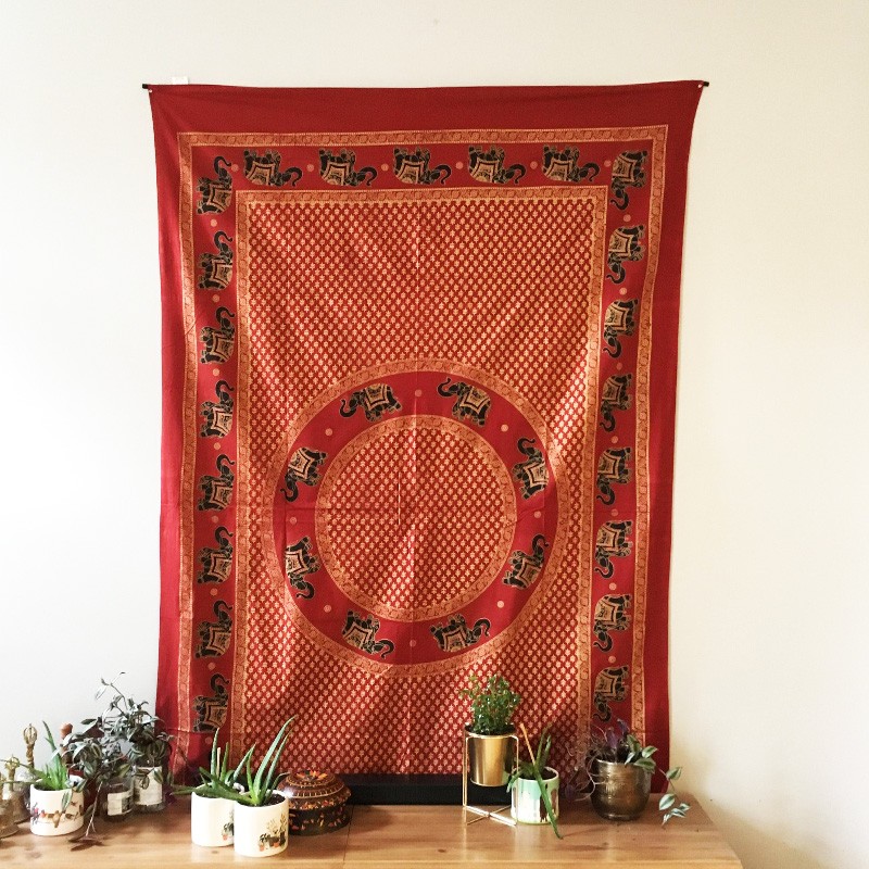 Gold Tapestry - Elephant Circle Red