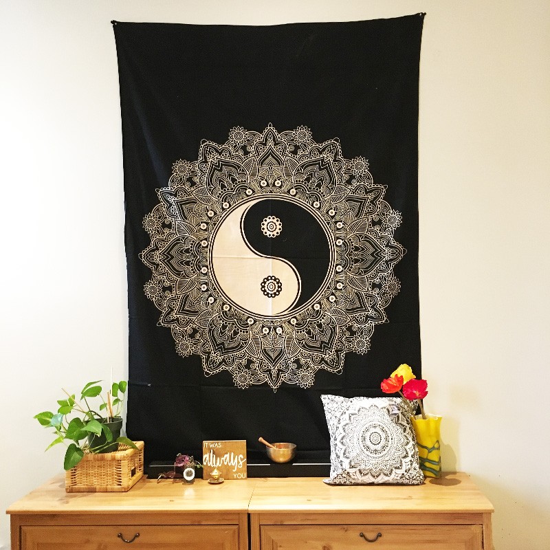 Tapestry - Yin Yang Mandala (Black and White)